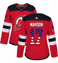 Women's Adidas New Jersey Devils #17 Patrick Maroon Authentic Red USA Flag Fashion NHL Jersey