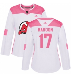 Women's Adidas New Jersey Devils #17 Patrick Maroon Authentic White Pink Fashion NHL Jersey