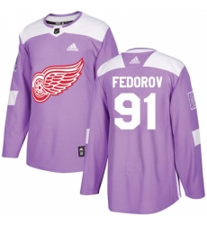 Men's Adidas Detroit Red Wings #91 Sergei Fedorov Authentic Purple Fights Cancer Practice NHL Jersey