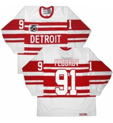 Men's CCM Detroit Red Wings #91 Sergei Fedorov Authentic White 75TH Throwback NHL Jersey