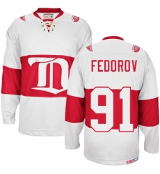 Men's CCM Detroit Red Wings #91 Sergei Fedorov Authentic White Winter Classic Throwback NHL Jersey