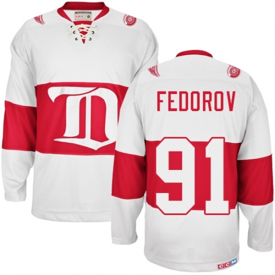 Men's CCM Detroit Red Wings #91 Sergei Fedorov Authentic White Winter Classic Throwback NHL Jersey Men's CCM Detroit Red Wings #91 Sergei Fedorov Authentic White Winter Classic Throwback NHL Jersey