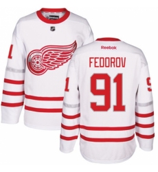 Men's Reebok Detroit Red Wings #91 Sergei Fedorov Premier White 2017 Centennial Classic NHL Jersey