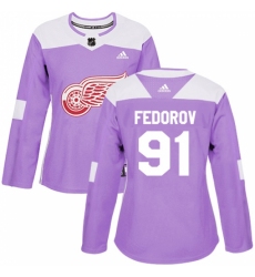 Women's Adidas Detroit Red Wings #91 Sergei Fedorov Authentic Purple Fights Cancer Practice NHL Jersey