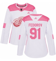 Women's Adidas Detroit Red Wings #91 Sergei Fedorov Authentic White/Pink Fashion NHL Jersey Women's Adidas Detroit Red Wings #91 Sergei Fedorov Authentic White/Pink Fashion NHL Jersey