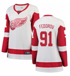 Women's Detroit Red Wings #91 Sergei Fedorov Authentic White Away Fanatics Branded Breakaway NHL Jersey