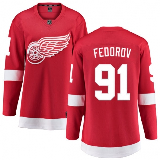 Women's Detroit Red Wings #91 Sergei Fedorov Fanatics Branded Red Home Breakaway NHL Jersey Women's Detroit Red Wings #91 Sergei Fedorov Fanatics Branded Red Home Breakaway NHL Jersey