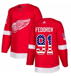 Youth Adidas Detroit Red Wings #91 Sergei Fedorov Authentic Red USA Flag Fashion NHL Jersey