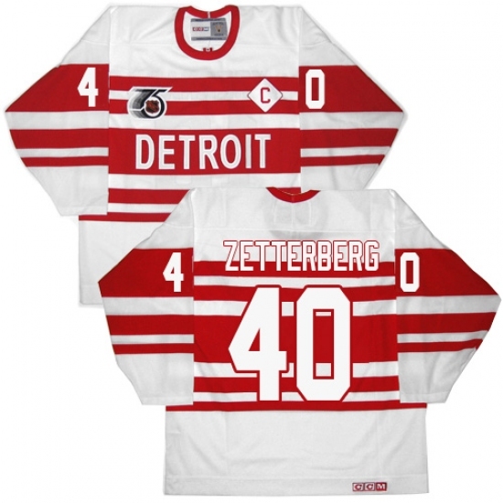 Men's CCM Detroit Red Wings #40 Henrik Zetterberg Authentic White 75TH Throwback NHL Jersey Men's CCM Detroit Red Wings #40 Henrik Zetterberg Authentic White 75TH Throwback NHL Jersey