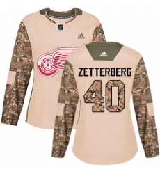 Women's Adidas Detroit Red Wings #40 Henrik Zetterberg Authentic Camo Veterans Day Practice NHL Jersey