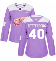 Women's Adidas Detroit Red Wings #40 Henrik Zetterberg Authentic Purple Fights Cancer Practice NHL Jersey
