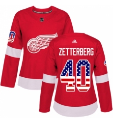 Women's Adidas Detroit Red Wings #40 Henrik Zetterberg Authentic Red USA Flag Fashion NHL Jersey