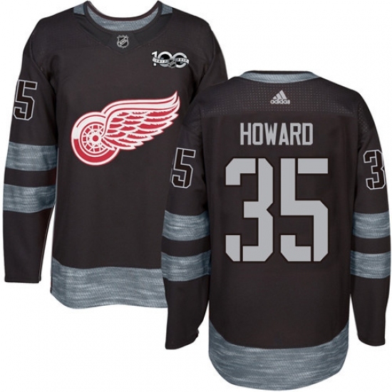 Men's Adidas Detroit Red Wings #35 Jimmy Howard Authentic Black 1917-2017 100th Anniversary NHL Jersey Men's Adidas Detroit Red Wings #35 Jimmy Howard Authentic Black 1917-2017 100th Anniversary NHL Jersey