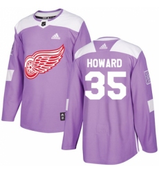 Men's Adidas Detroit Red Wings #35 Jimmy Howard Authentic Purple Fights Cancer Practice NHL Jersey