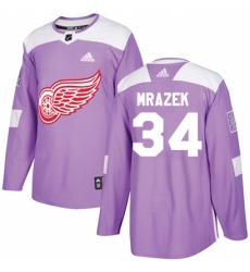 Men's Adidas Detroit Red Wings #34 Petr Mrazek Authentic Purple Fights Cancer Practice NHL Jersey