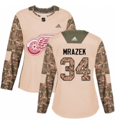 Women's Adidas Detroit Red Wings #34 Petr Mrazek Authentic Camo Veterans Day Practice NHL Jersey