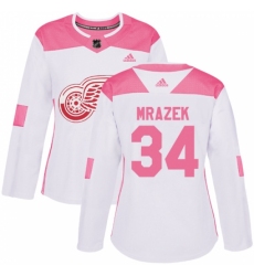 Women's Adidas Detroit Red Wings #34 Petr Mrazek Authentic White/Pink Fashion NHL Jersey