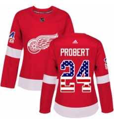 Women's Adidas Detroit Red Wings #24 Bob Probert Authentic Red USA Flag Fashion NHL Jersey