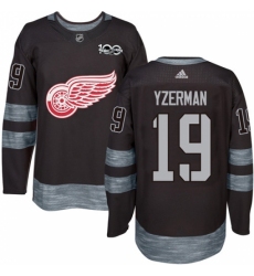 Men's Adidas Detroit Red Wings #19 Steve Yzerman Authentic Black 1917-2017 100th Anniversary NHL Jersey
