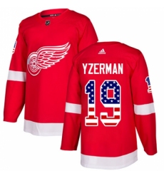Men's Adidas Detroit Red Wings #19 Steve Yzerman Authentic Red USA Flag Fashion NHL Jersey