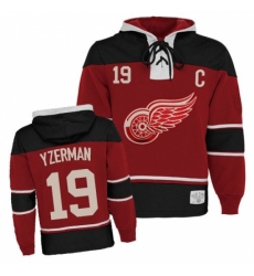 Men's Old Time Hockey Detroit Red Wings #19 Steve Yzerman Authentic Red Sawyer Hooded Sweatshirt NHL Jersey