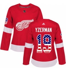 Women's Adidas Detroit Red Wings #19 Steve Yzerman Authentic Red USA Flag Fashion NHL Jersey