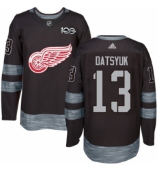 Men's Adidas Detroit Red Wings #13 Pavel Datsyuk Authentic Black 1917-2017 100th Anniversary NHL Jersey
