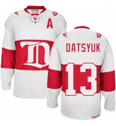 Men's CCM Detroit Red Wings #13 Pavel Datsyuk Authentic White Winter Classic Throwback NHL Jersey