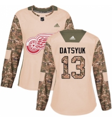 Women's Adidas Detroit Red Wings #13 Pavel Datsyuk Authentic Camo Veterans Day Practice NHL Jersey