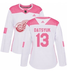 Women's Adidas Detroit Red Wings #13 Pavel Datsyuk Authentic White/Pink Fashion NHL Jersey