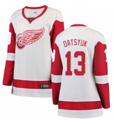 Women's Detroit Red Wings #13 Pavel Datsyuk Authentic White Away Fanatics Branded Breakaway NHL Jersey