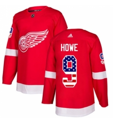 Men's Adidas Detroit Red Wings #9 Gordie Howe Authentic Red USA Flag Fashion NHL Jersey