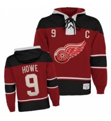 Men's Old Time Hockey Detroit Red Wings #9 Gordie Howe Premier Red Sawyer Hooded Sweatshirt NHL Jersey