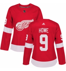 Women's Adidas Detroit Red Wings #9 Gordie Howe Authentic Red Home NHL Jersey