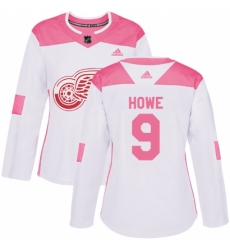Women's Adidas Detroit Red Wings #9 Gordie Howe Authentic White/Pink Fashion NHL Jersey