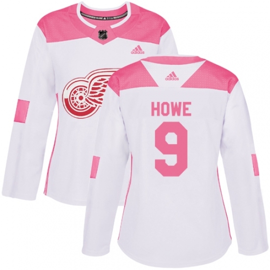 Women's Adidas Detroit Red Wings #9 Gordie Howe Authentic White/Pink Fashion NHL Jersey Women's Adidas Detroit Red Wings #9 Gordie Howe Authentic White/Pink Fashion NHL Jersey