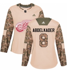 Women's Adidas Detroit Red Wings #8 Justin Abdelkader Authentic Camo Veterans Day Practice NHL Jersey