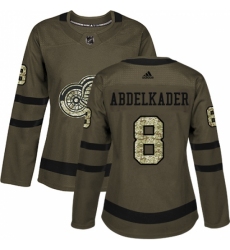 Women's Adidas Detroit Red Wings #8 Justin Abdelkader Authentic Green Salute to Service NHL Jersey