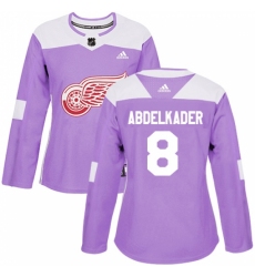Women's Adidas Detroit Red Wings #8 Justin Abdelkader Authentic Purple Fights Cancer Practice NHL Jersey
