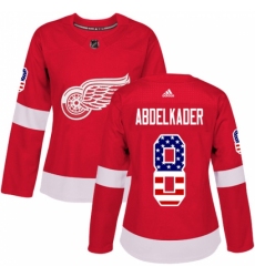 Women's Adidas Detroit Red Wings #8 Justin Abdelkader Authentic Red USA Flag Fashion NHL Jersey