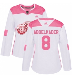 Women's Adidas Detroit Red Wings #8 Justin Abdelkader Authentic White/Pink Fashion NHL Jersey