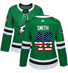 Women's Adidas Dallas Stars #46 Gemel Smith Authentic Green USA Flag Fashion NHL Jersey