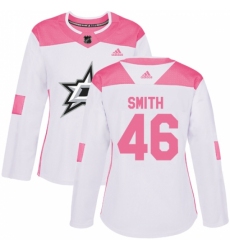 Women's Adidas Dallas Stars #46 Gemel Smith Authentic White/Pink Fashion NHL Jersey