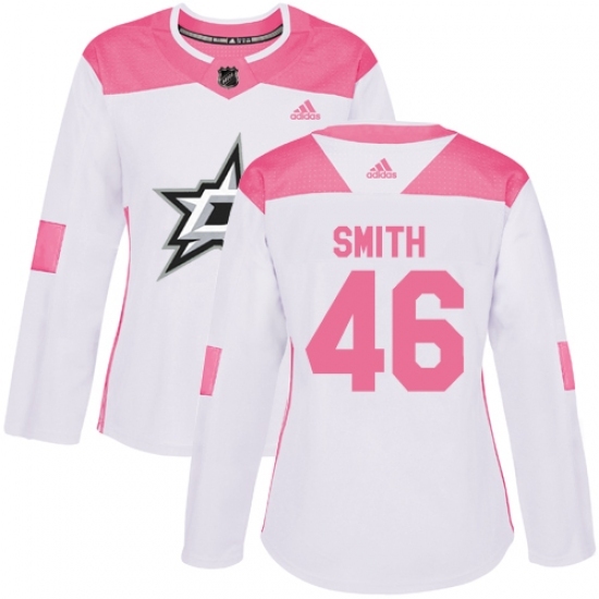 Women's Adidas Dallas Stars #46 Gemel Smith Authentic White/Pink Fashion NHL Jersey Women's Adidas Dallas Stars #46 Gemel Smith Authentic White/Pink Fashion NHL Jersey