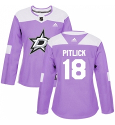 Women's Adidas Dallas Stars #18 Tyler Pitlick Authentic Purple Fights Cancer Practice NHL Jersey