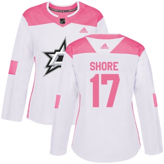 Women's Adidas Dallas Stars #17 Devin Shore Authentic White/Pink Fashion NHL Jersey Women's Adidas Dallas Stars #17 Devin Shore Authentic White/Pink Fashion NHL Jersey