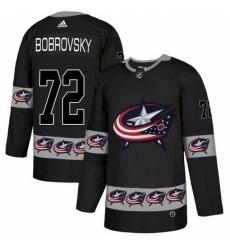 Men's Adidas Columbus Blue Jackets #72 Sergei Bobrovsky Authentic Black Team Logo Fashion NHL Jersey