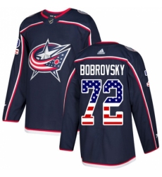 Men's Adidas Columbus Blue Jackets #72 Sergei Bobrovsky Authentic Navy Blue USA Flag Fashion NHL Jersey