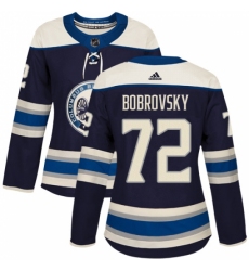 Women's Adidas Columbus Blue Jackets #72 Sergei Bobrovsky Authentic Navy Blue Alternate NHL Jersey