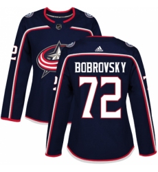 Women's Adidas Columbus Blue Jackets #72 Sergei Bobrovsky Authentic Navy Blue Home NHL Jersey